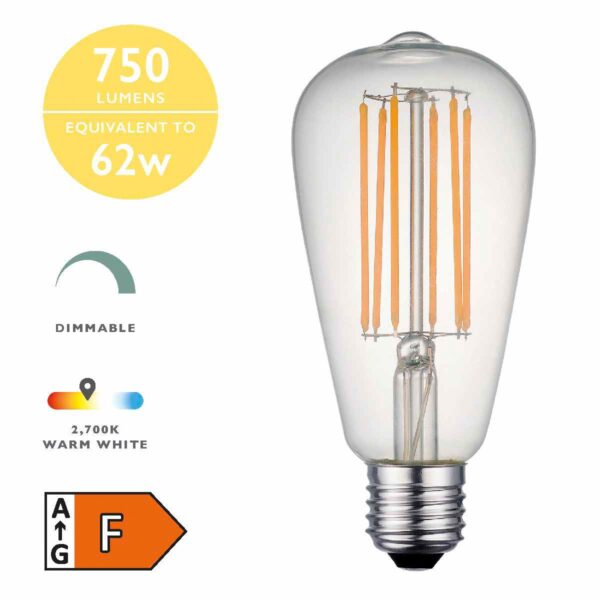 (Pack of 5) LED Rustika Light Bulb (Lamp) ES/E27 7W 750LM