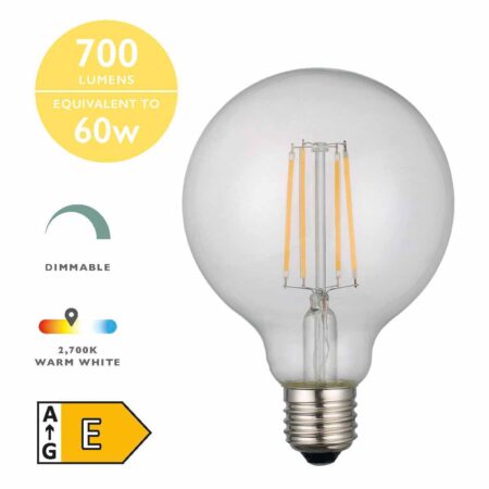 (Pack of 5) LED Medium Globe Light Bulb (Lamp) ES/E27 6W 700LM