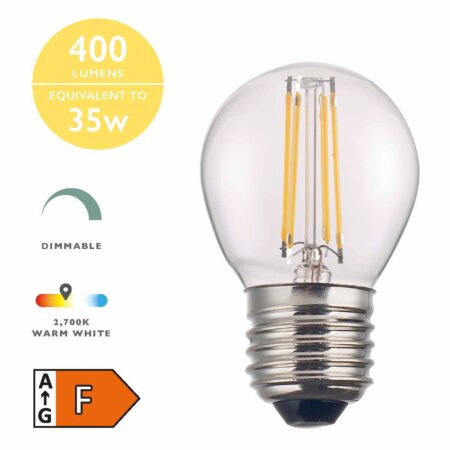 (Pack of 5) LED Golf Ball Light Bulb (Lamp) ES/E27 4W 400LM