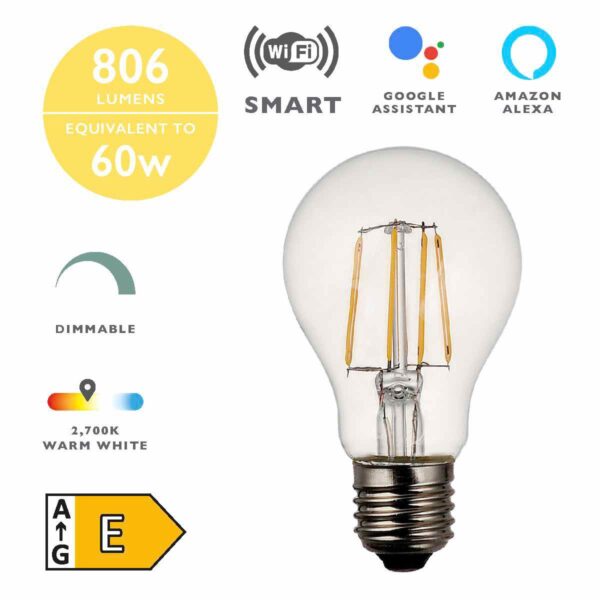 (Pack of 5) Smart/WiFi LED Light Bulb (Lamp) ES/E27 7W 806LM