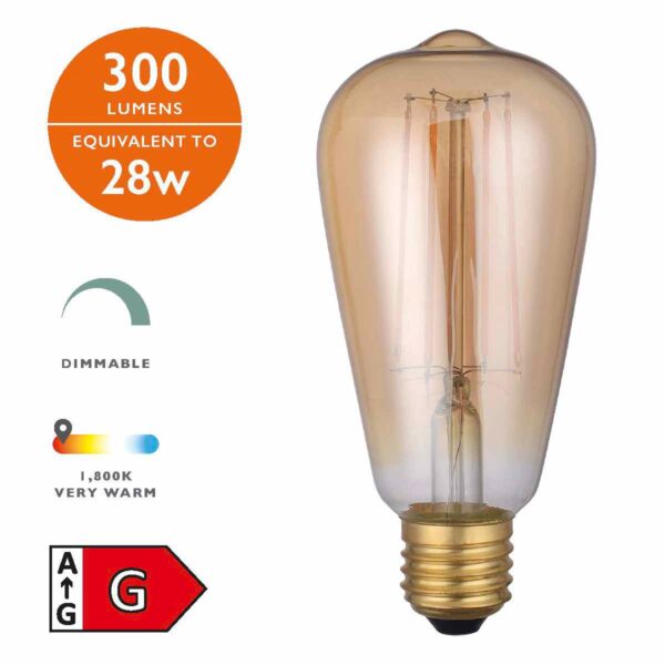 (Pack of 5) LED Rustika Light Bulb (Lamp) 4W 300LM