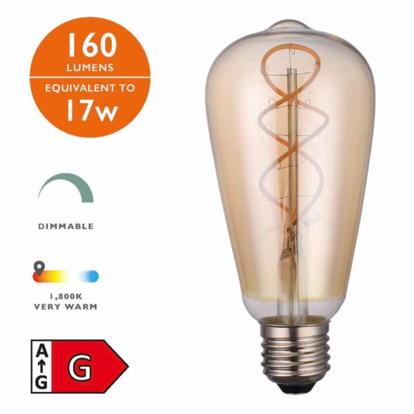 (Pack of 5) LED Rustika Light Bulb (Lamp) ES/E27 4W 160LM