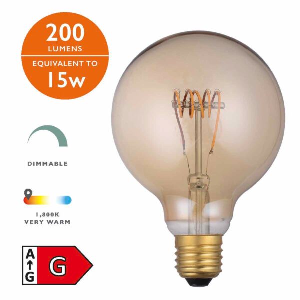 (Pack of 5) LED Medium Globe Light Bulb (Lamp) ES/E27 4W 200LM