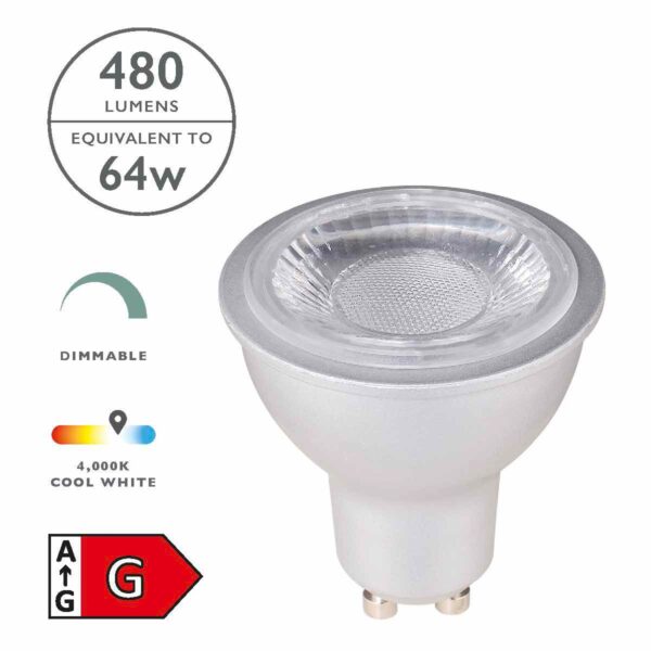 (Pack of 5) LED GU10 Light Bulb (Lamp) 6W 480LM 4000K