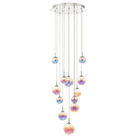 Cesario 12 Light Cluster Pendant Polished Chrome Iridised Glass LED