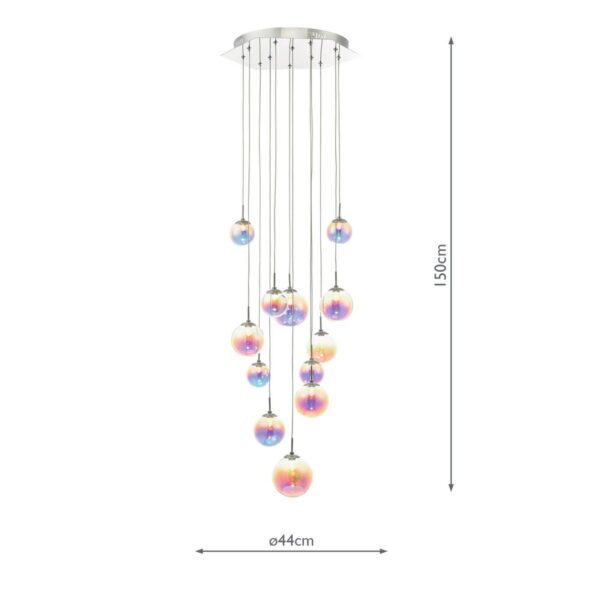 Cesario 12 Light Cluster Pendant Polished Chrome Iridised Glass LED - Image 7