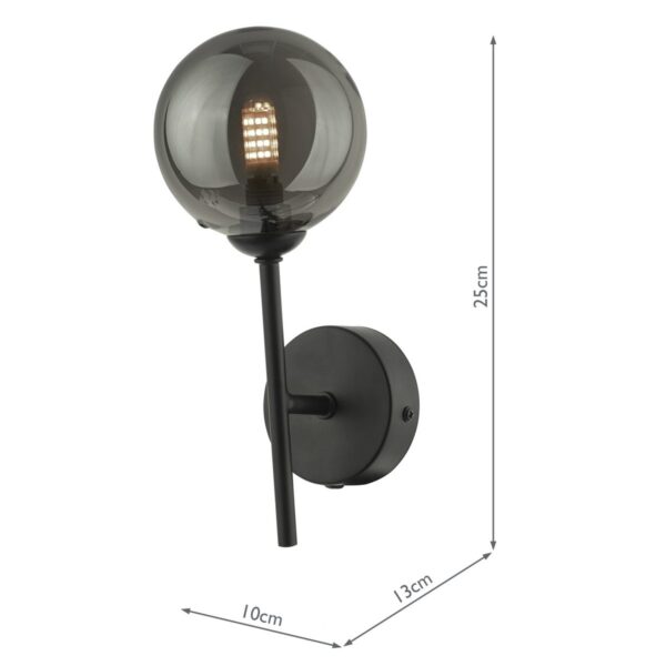 Cohen 1 Light Wall Light Matt Black With Smoked Glass - Image 7
