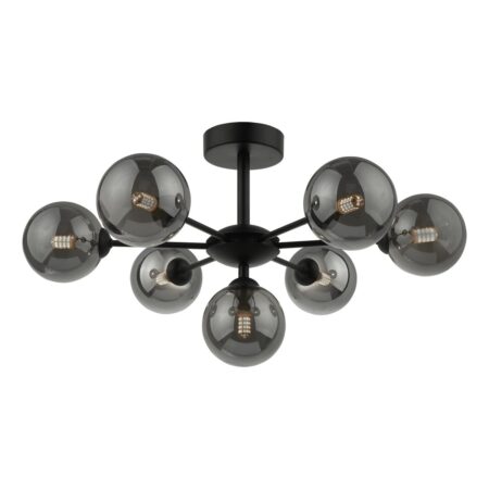 Cohen 7 Light Semi Flush Matt Black Smoked Glass