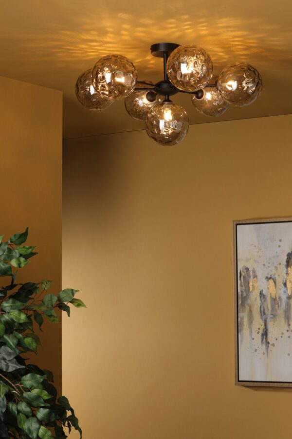 Cohen 7 Light Semi Flush Matt Black Smoked Glass - Image 4