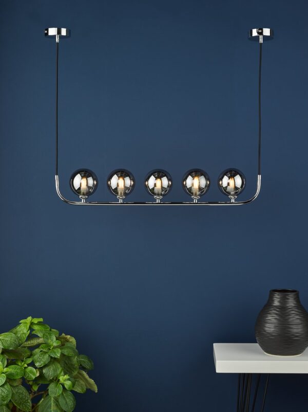 Cradle 5 Light Bar Pendant Polished Chrome Smoked Glass - Image 5