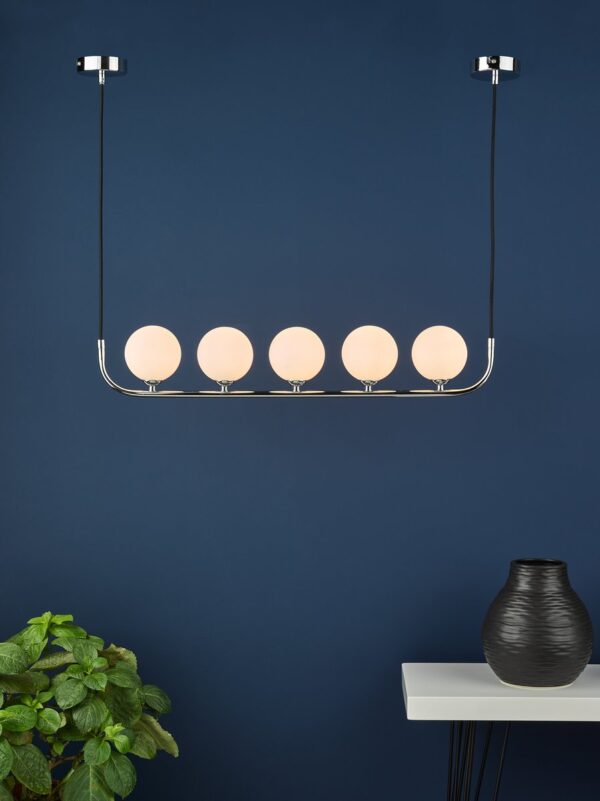 Cradle 5 Light Bar Pendant Polished Chrome Opal Glass - Image 5