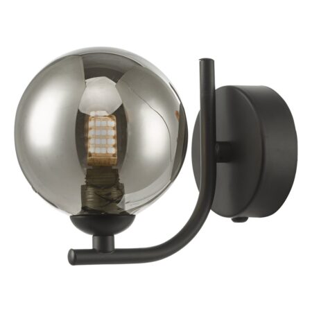 Cradle 1 Light Wall Light Matt Black Smoked Glass