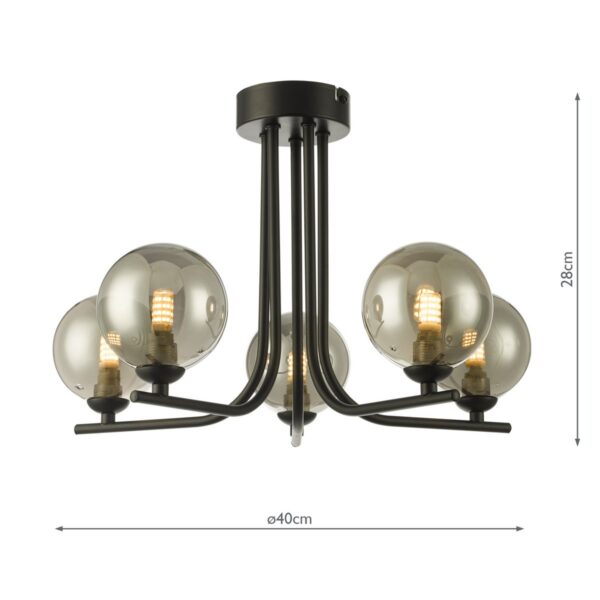Cradle 5 Light Semi Flush Matt Black Smoked Glass - Image 7