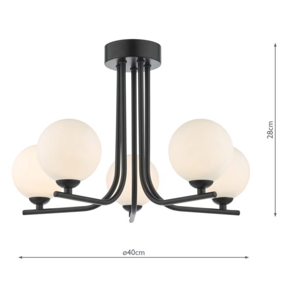 Cradle 5 Light Semi Flush Matt Black Opal Glass - Image 7