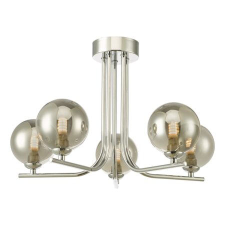 Cradle 5 Light Semi Flush Polished Chrome Smoked Glass