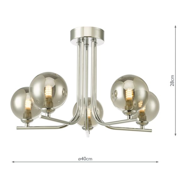 Cradle 5 Light Semi Flush Polished Chrome Smoked Glass - Image 6