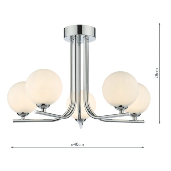 Cradle 5 Light Semi Flush Polished Chrome Opal Glass - Image 6