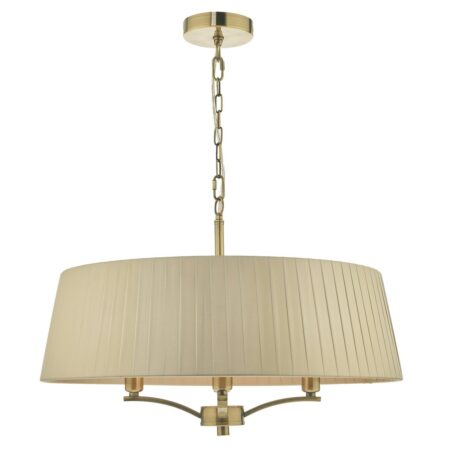 Cristin 4 Light Pendant Antique Brass With Taupe Shade