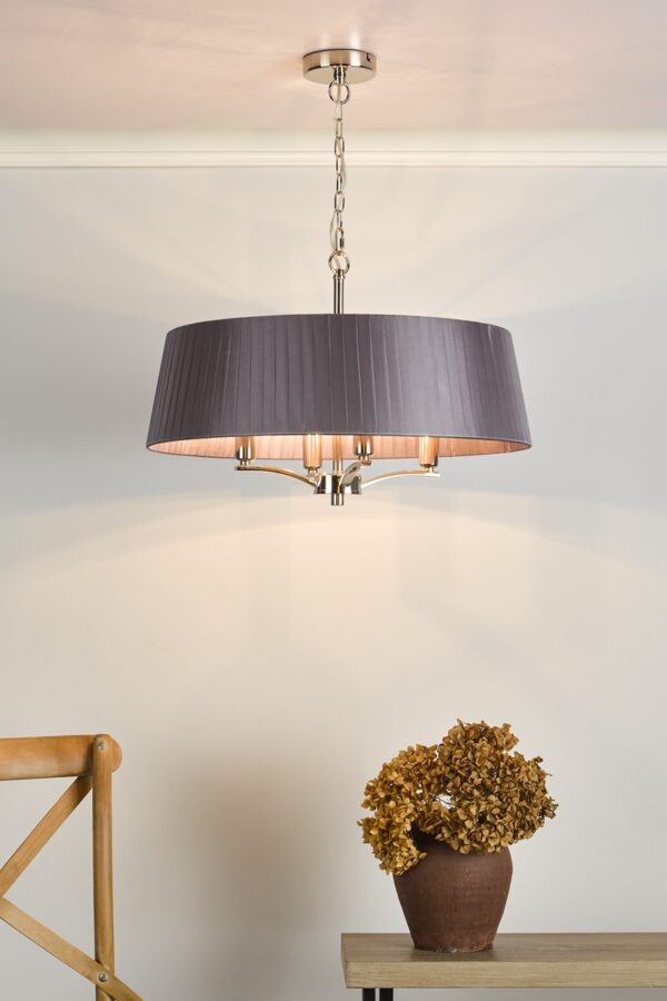 Cristin 4 Light Pendant Polished Nickel with Grey Shade - Image 6