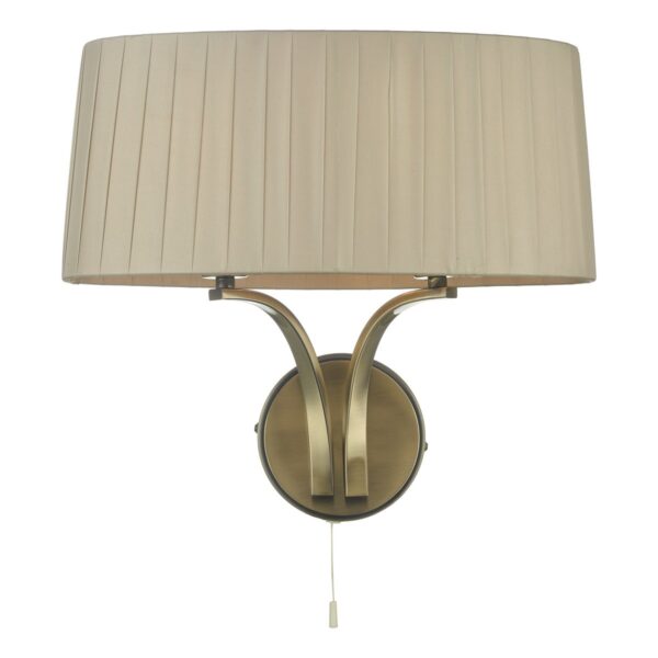 Cristin 2 Light Wall Light Antique Brass With Taupe Shade - Image 2