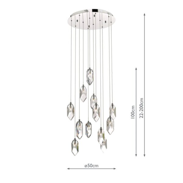 Crystal 12 Light Cluster Pendant Polished Chrome & Crystal - Image 7