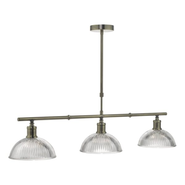 Dara 3 Light Bar Pendant Antique Brass & Glass - Image 4