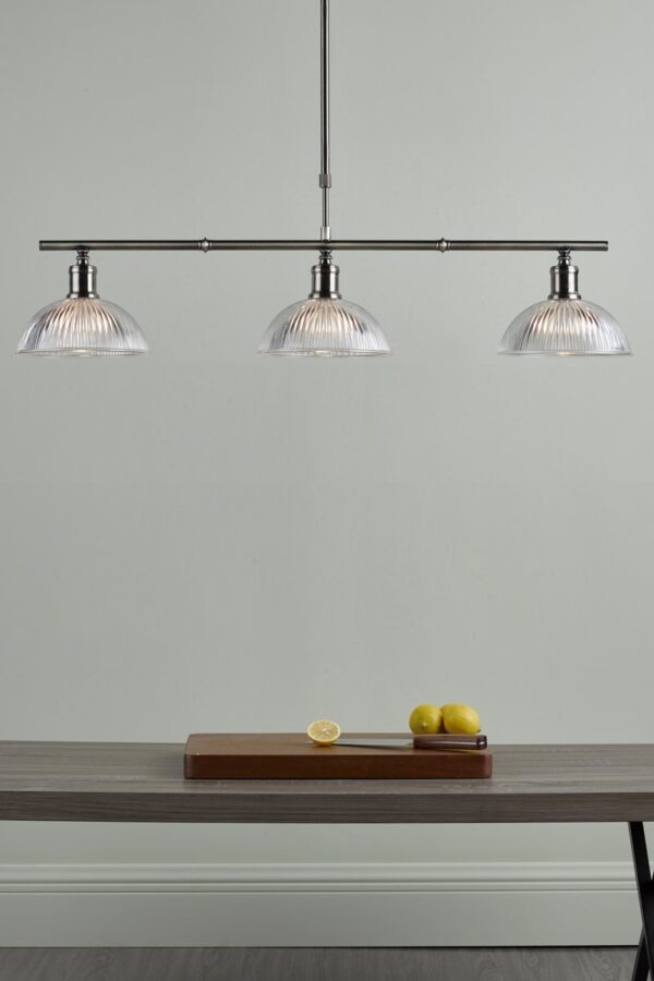 Dara 3 Light Bar Pendant Antique Brass & Glass - Image 8