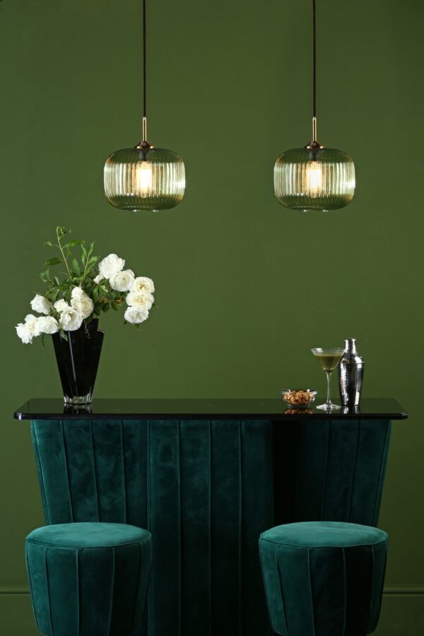 Demarius 1 Light Pendant Green Glass Bronze Detail - Image 7