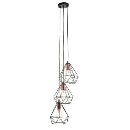 Deyon 3 Light Cluster Pendant Black & Copper