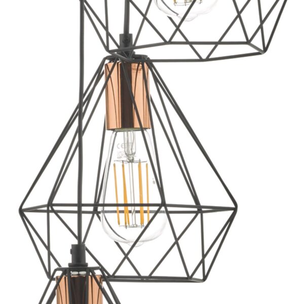 Deyon 3 Light Cluster Pendant Black & Copper - Image 4