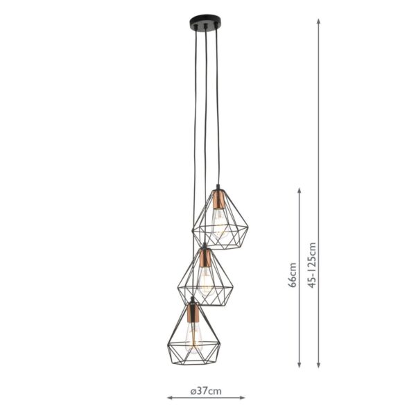 Deyon 3 Light Cluster Pendant Black & Copper - Image 6