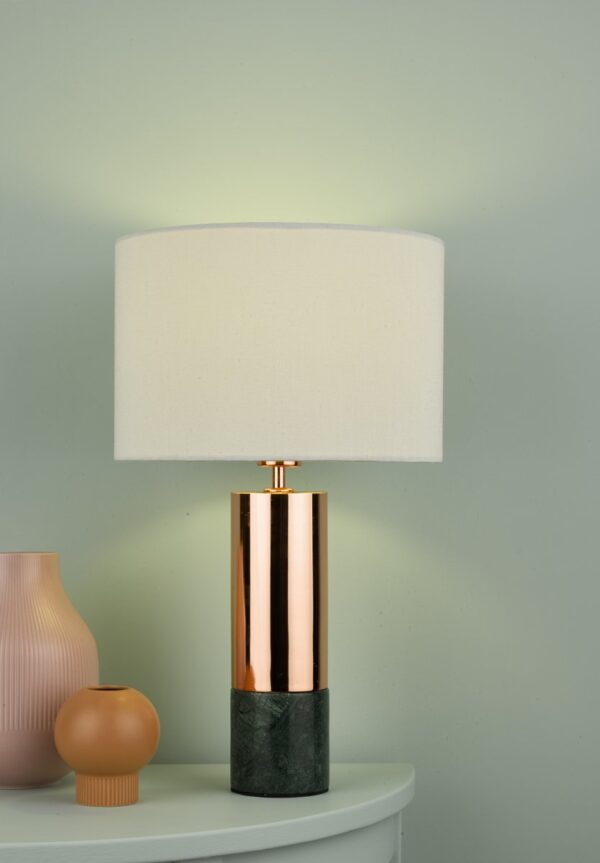 Digby Table Lamp Copper & Green Marble With Shade - Image 6