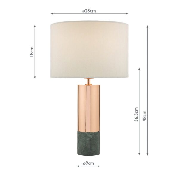 Digby Table Lamp Copper & Green Marble With Shade - Image 7