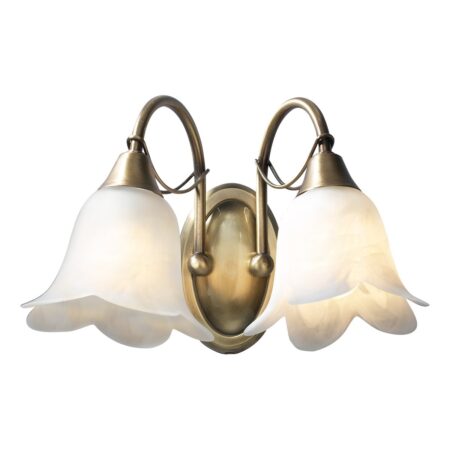 Doublet Double Wall Bracket Antique Brass complete with Alabaster Glass