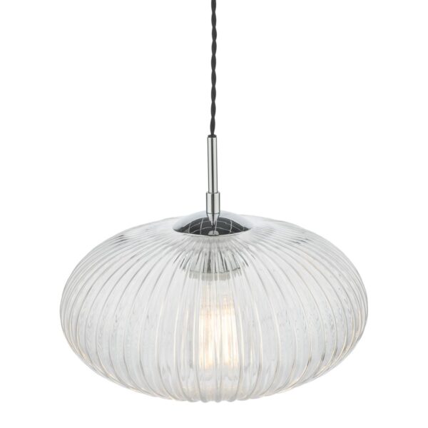 Edmond 1 Light Single Pendant Polished Chrome Ribbed Glass - Image 4