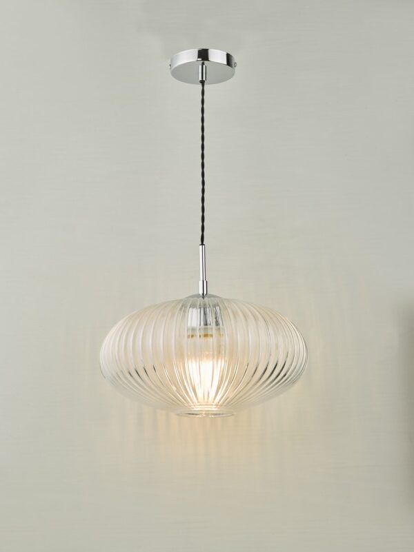Edmond 1 Light Single Pendant Polished Chrome Ribbed Glass - Image 6