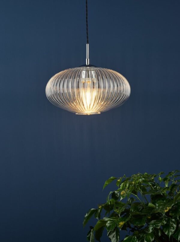 Edmond 1 Light Single Pendant Polished Chrome Ribbed Glass - Image 7