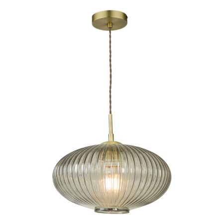 Edmond 1 Light Pendant Smoked Glass Antique Brass Detail