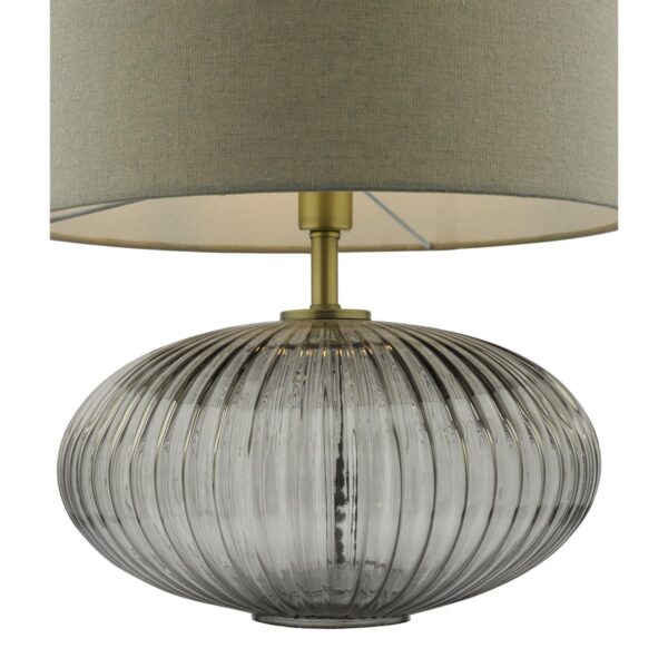 Edmond Table Lamp Smoked Glass Antique Brass Detail With Shade - Image 3