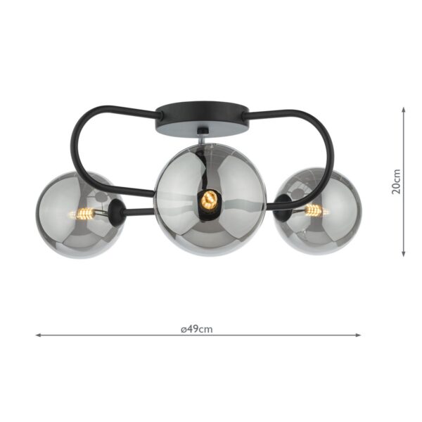 Eissa 3 Light Semi Flush Matt Black Smoked Glass - Image 6