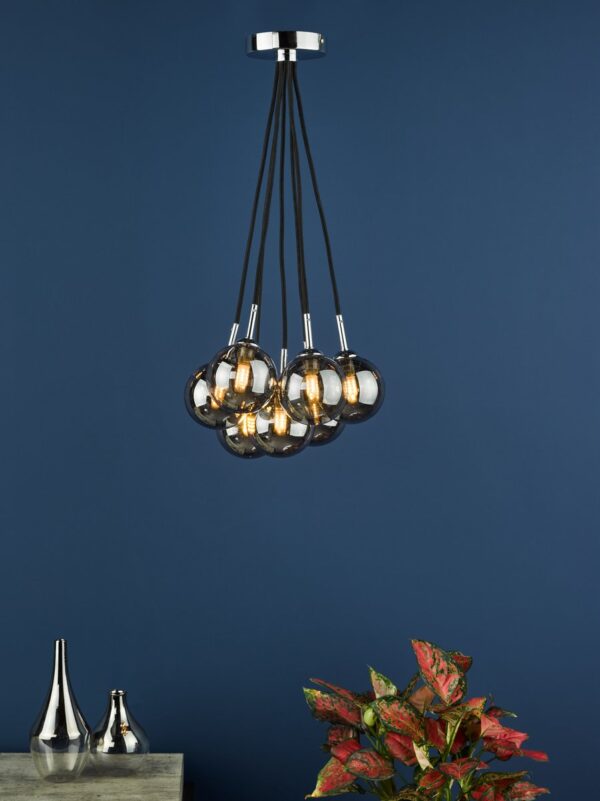 Elpis 7 Light Cluster Pendant Polished Chrome Smoked Glass - Image 7