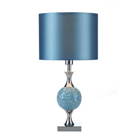 Elsa Table Lamp Polished Chrome Blue Mosaic With Shade