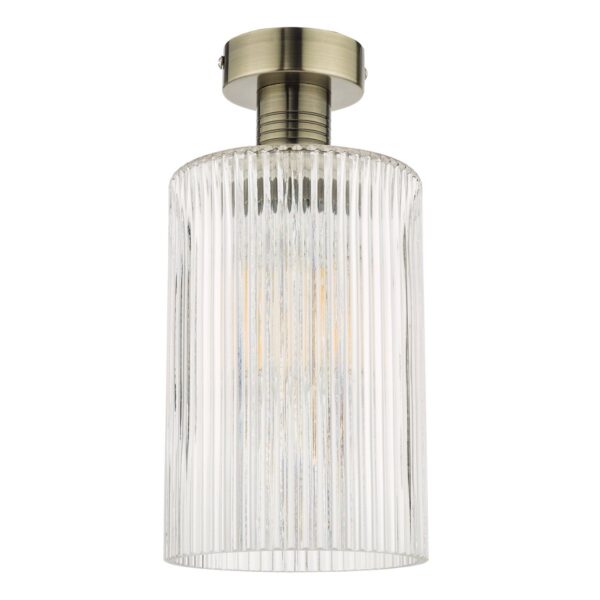 Emerson Semi Flush Antique Brass Cylinder Ribbed Glass - Image 2