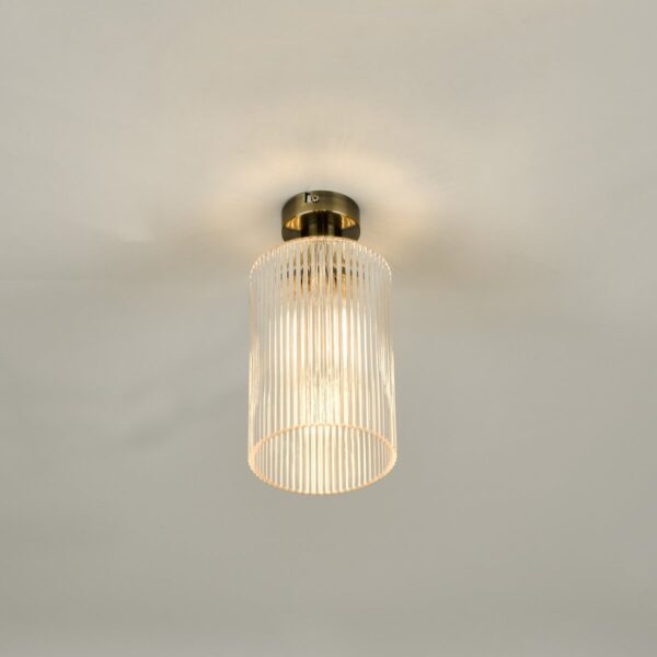Emerson Semi Flush Antique Brass Cylinder Ribbed Glass - Image 3