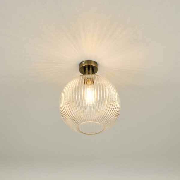 Emerson Semi Flush Antique Brass Round Ribbed Glass - Image 3