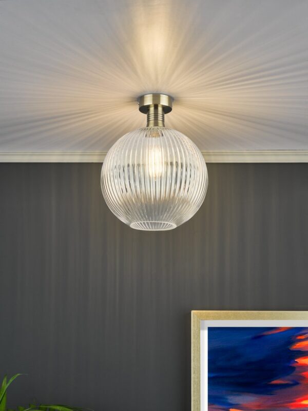 Emerson Semi Flush Antique Brass Round Ribbed Glass - Image 6