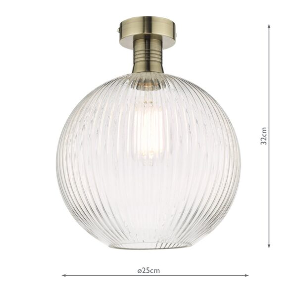 Emerson Semi Flush Antique Brass Round Ribbed Glass - Image 7