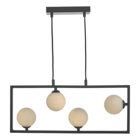 Ensio 4 Light Pendant Matt Black & Opal Glass