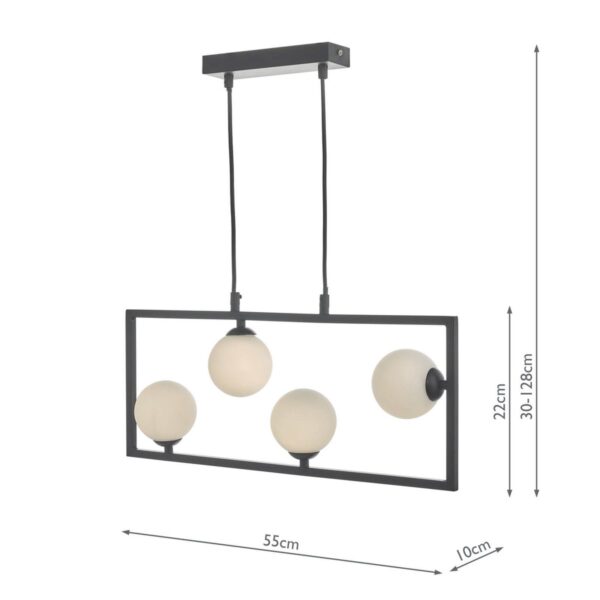 Ensio 4 Light Pendant Matt Black & Opal Glass - Image 8