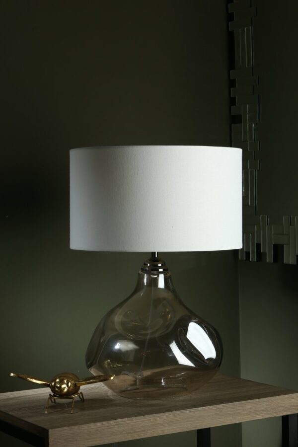 Esarosa Table Lamp Smoked Glass with White Linen Shade - Image 4